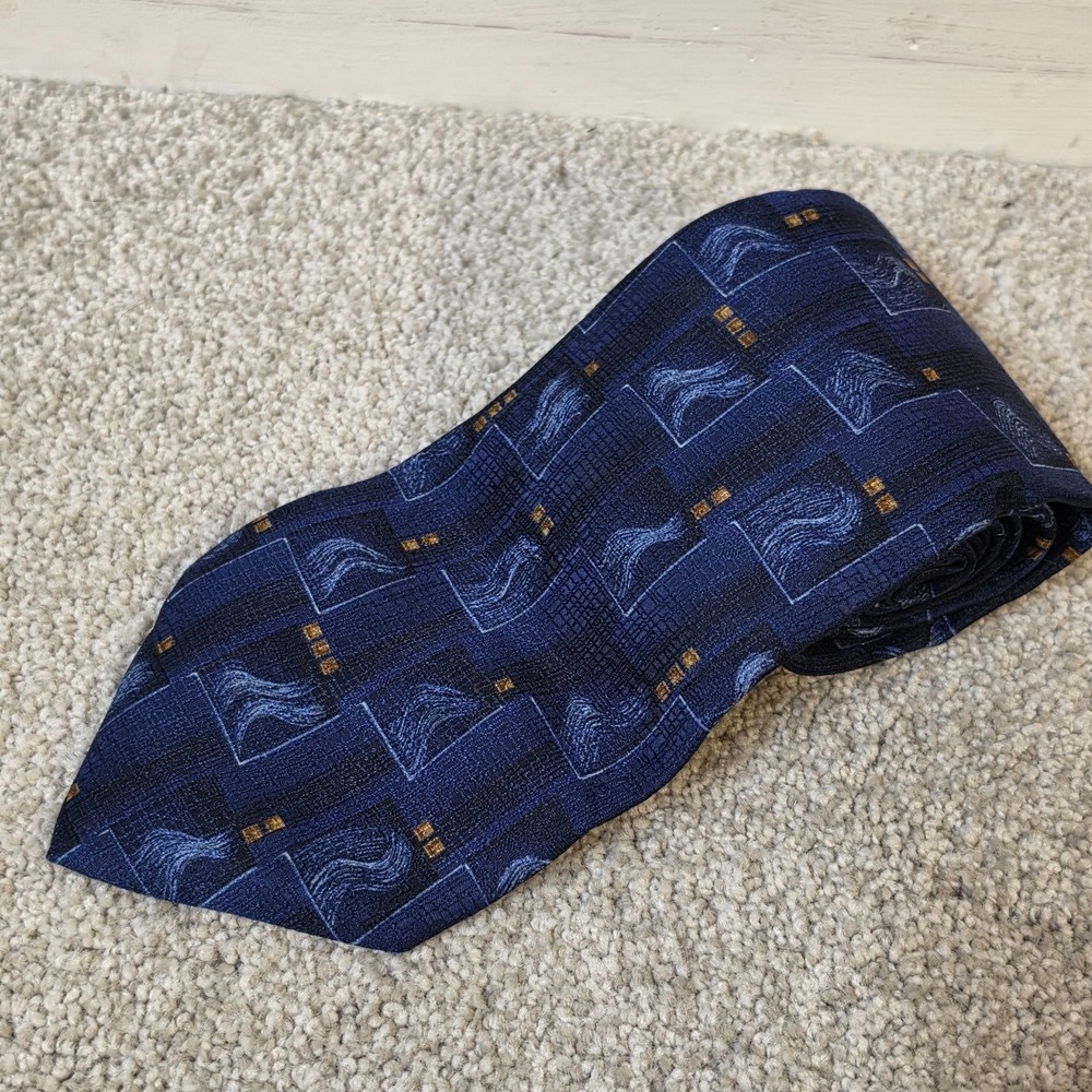 Ermenegildo Zegna Blue Geometric Abstract 100% Silk Designer Neck Tie Italy